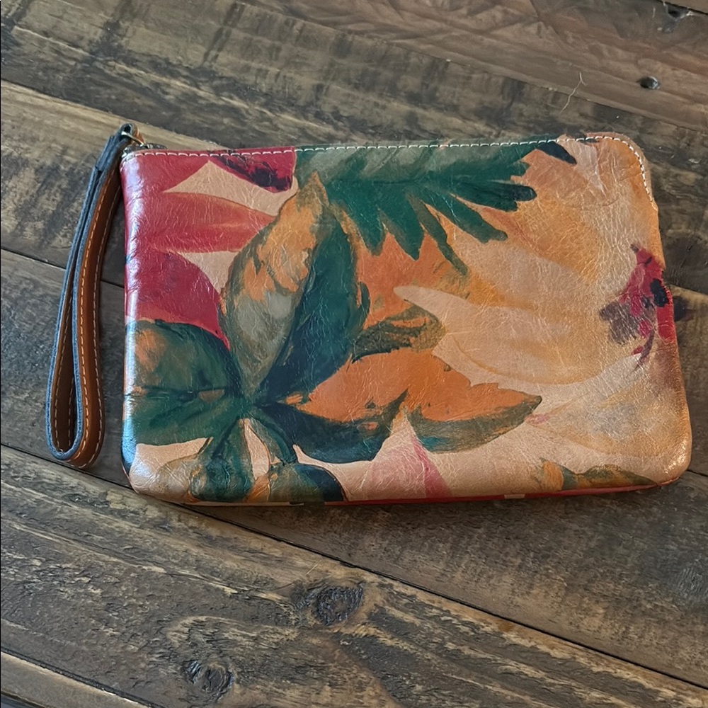Floral Leather Wristlet Clutch